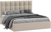 Двуспальная кровать ТриЯ Эмбер универсальный тип 1 с ПМ и заглушиной 160x200 (велюр Confetti Cream)