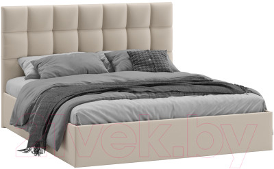 Двуспальная кровать ТриЯ Эмбер универсальный тип 1 с ПМ и заглушиной 160x200 (велюр Confetti Cream) - фото 1 - id-p225840972