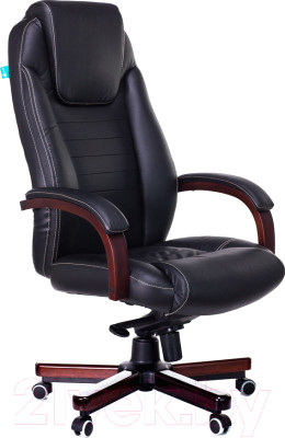 Кресло офисное Бюрократ T-9923 Walnut (кожа черная/крестовина металл/дерево) - фото 1 - id-p225839119