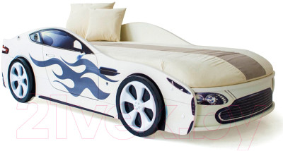 Стилизованная кровать детская Бельмарко Бондмобиль с подъемным механизмом и матрасом / 557 (белый) - фото 1 - id-p225841062