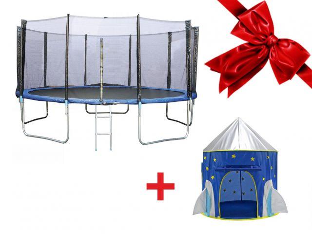 Батут с защитной сеткой и лестницей, 457.5х85 см + Домик- палатка игровая детская, Ракета, ARIZONE - фото 1 - id-p225897453