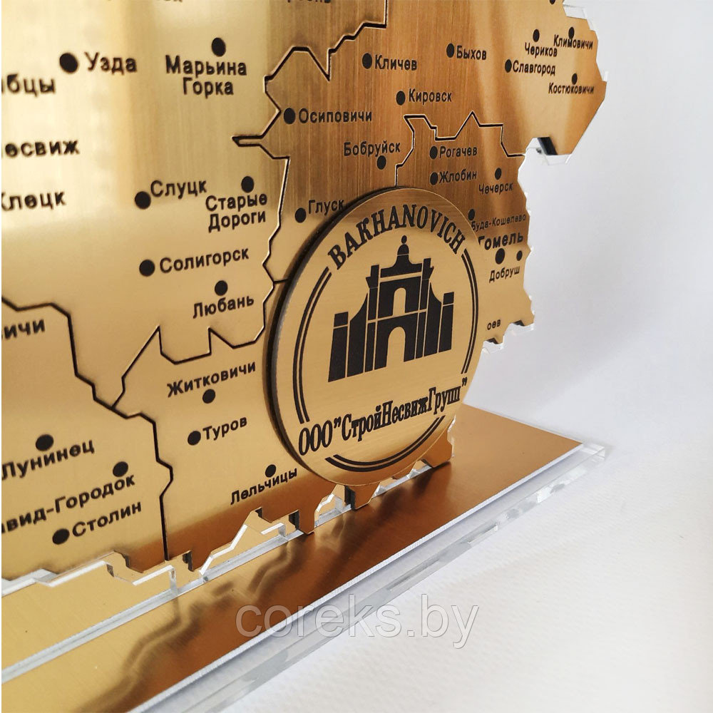 Статуэтка "Карта Беларуси" с вашим логотипом (размер 30*26*6 см) золото - фото 3 - id-p225902249