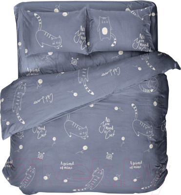 Комплект постельного белья Samsara Коты на синем фоне 200-6 - фото 1 - id-p225884420