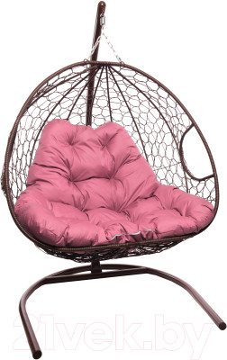 Кресло подвесное M-Group Для двоих / 11450208 (коричневый ротанг/розовая подушка) - фото 1 - id-p225887707
