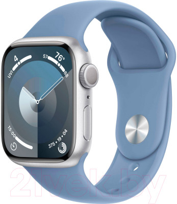Умные часы Apple Watch Series 9 GPS 45mm (серебристый, ремешок S/M) - фото 1 - id-p225896103