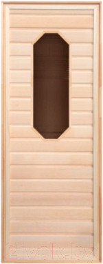 Деревянная дверь для бани Везувий 190х70 (восьмиугольное стекло, коробка хвоя) - фото 1 - id-p225891545