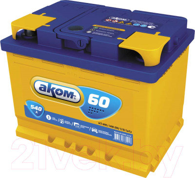 Автомобильный аккумулятор AKOM 6СТ-60.0 540A R+ (60 А/ч) - фото 1 - id-p225855324