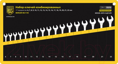 Набор ключей BERGER Комбинированных 6-22мм / BG1145 (17 предметов, в матерчатом чехле) - фото 1 - id-p225869503