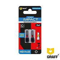 Бита GRAFF Impact HEX 4x25 мм, 2 шт в блистере, Expert