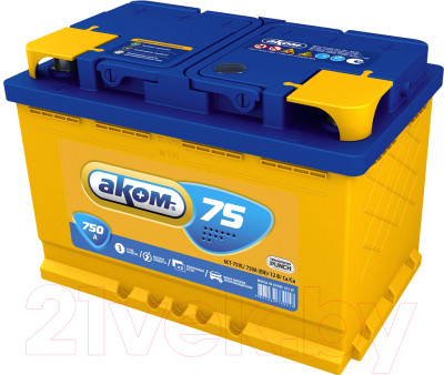 Автомобильный аккумулятор AKOM 6СТ-75 Евро R+ 750A (75 А/ч) - фото 1 - id-p225888872