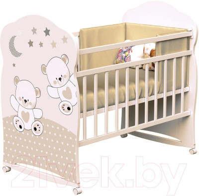 Детская кроватка VDK Funny Bears колесо-качалка (слоновая кость) - фото 1 - id-p225862562