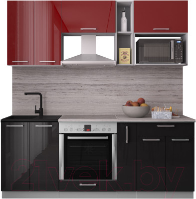 Готовая кухня Интерлиния Мила Gloss 2.0 (красный/черный) - фото 1 - id-p225839369