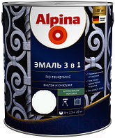 Эмаль Alpina По ржавчине 3 в 1 RAL9003 (2.5л, шелковисто-матовый белый)