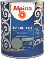 Эмаль Alpina По ржавчине 3 в 1 RAL9023 (2.5л, шелковисто-матовый серебристый)