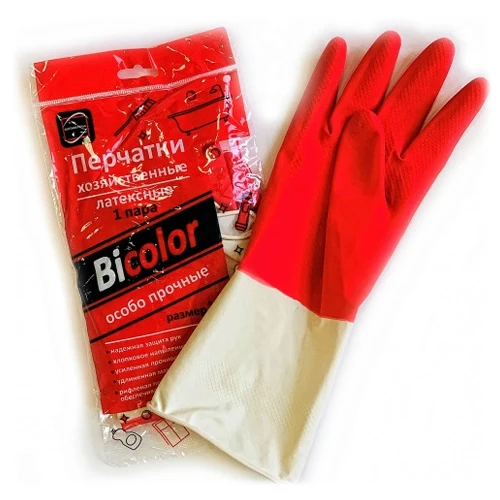 Перчатки хозяйственные BiColor черн-красные р-р M КонтинентПак (120) Китай