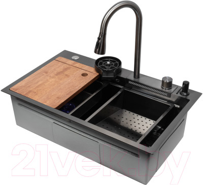 Мойка кухонная со смесителем Arfeka Eco AR PVD Nano 75x45 (черный) - фото 1 - id-p225841319