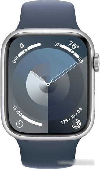 Умные часы Apple Watch Series 9 45 мм (алюминиевый корпус, серебристый/грозовой синий, спортивный силиконовый - фото 2 - id-p225885314