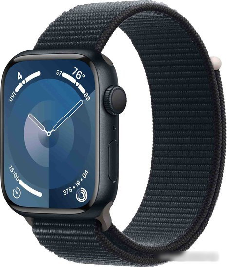 Умные часы Apple Watch Series 9 45 мм (алюминиевый корпус, полуночный/полуночный, нейлоновый ремешок) - фото 1 - id-p225885315
