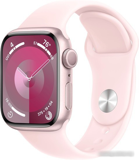 Умные часы Apple Watch Series 9 41 мм (алюминиевый корпус, розовый/розовый, спортивный силиконовый ремешок - фото 1 - id-p225885317