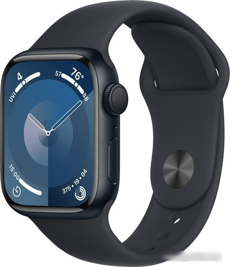 Умные часы Apple Watch Series 9 41 мм (алюминиевый корпус, полуночный/полуночный, спортивный силиконовый - фото 1 - id-p225885320