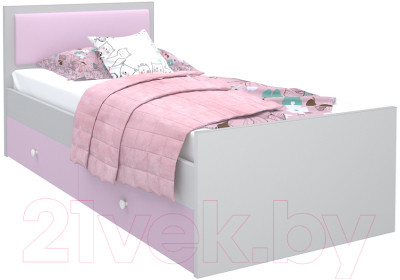 Односпальная кровать детская МДК Феникс с мягким изголовьем и ящиками 80x160 / Ф4-160-СР (светло-розовый) - фото 1 - id-p225845504