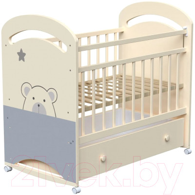 Детская кроватка VDK Birba колесо-качалка и ящик (слоновая кость) - фото 1 - id-p225860522