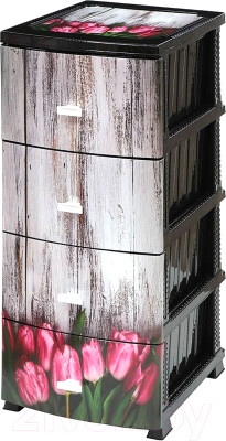 Комод пластиковый Росспласт Декор Тюльпан Моно 4 яруса (черный) - фото 1 - id-p225881637