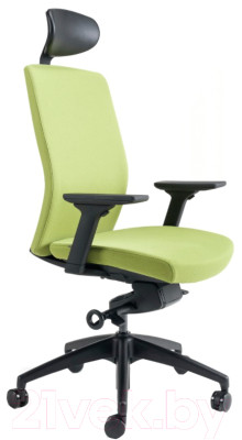 Кресло офисное Bestuhl J2 Black Pl с подголовником и подлокотником (зеленая ткань) - фото 1 - id-p225842473