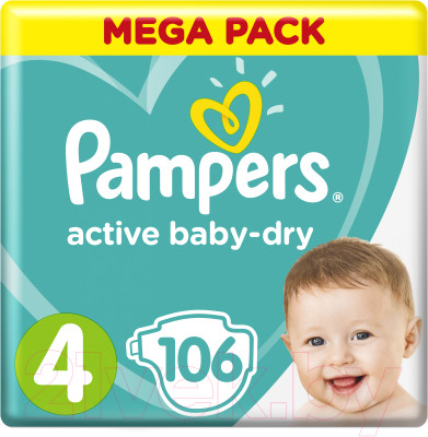 Подгузники детские Pampers Active Baby-Dry 4 Maxi (106шт) - фото 1 - id-p225874670