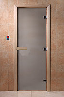 Дверь для бани и сауны 800х2000 DoorWood 8 мм, графит мат, коробка ольха