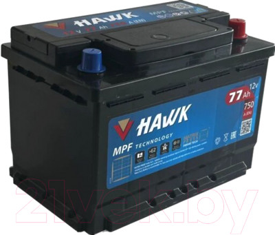 Автомобильный аккумулятор HAWK R+ 750A / HSMF-57412 (77 А/ч) - фото 1 - id-p225852611