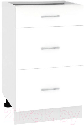 Шкаф-стол кухонный Кортекс-мебель Корнелия Лира НШ60р3ш без столешницы (белый) - фото 1 - id-p225891943