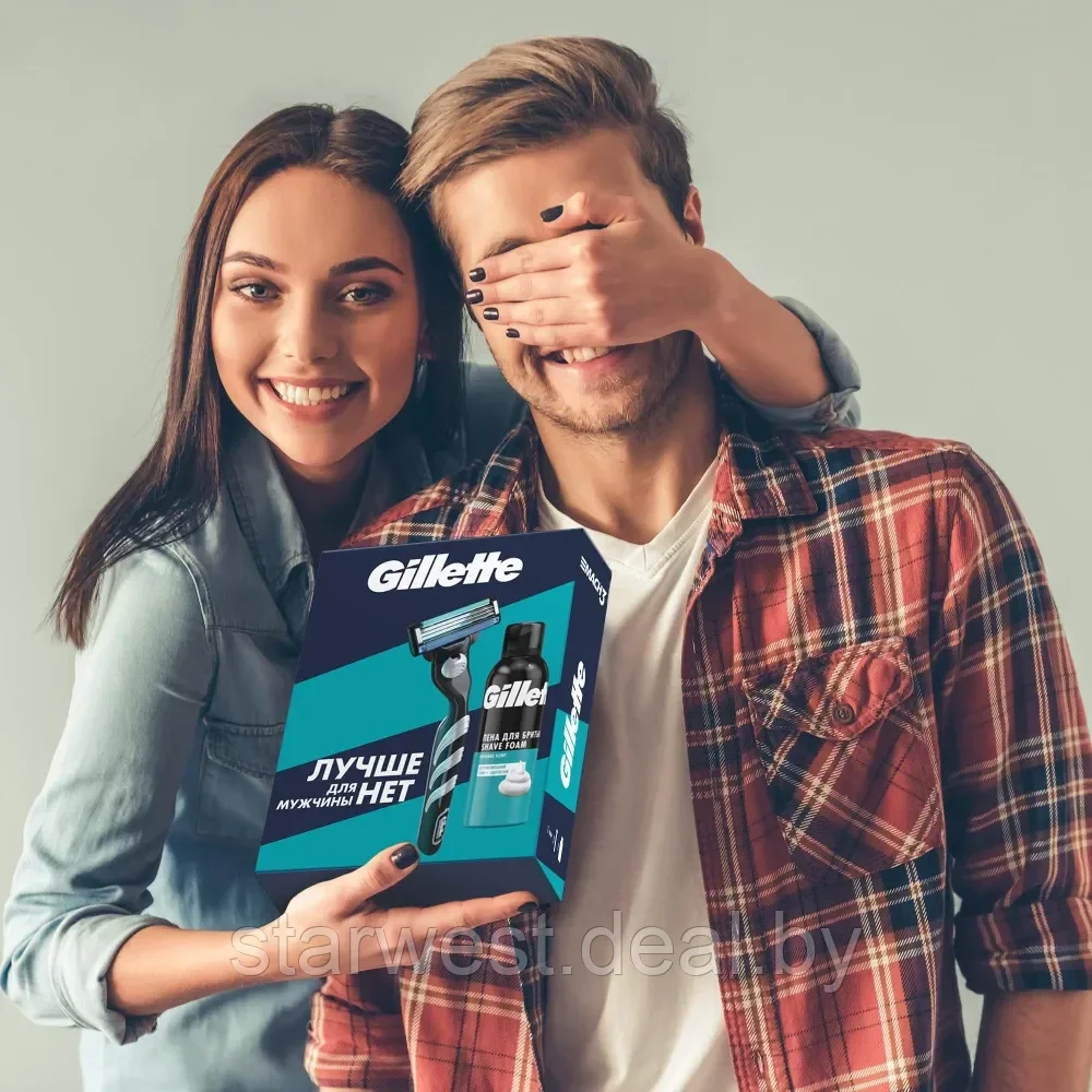 Gillette Подарочный набор мужской: Mach 3 Станок / бритва с 1 сменной кассетой + Пена для бритья Sensitive - фото 10 - id-p225906351