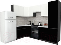 Готовая кухня ВерсоМебель Эко-8 1.4x2.7 левая (белый фасадный/черный/ст.мрамор итальянский)