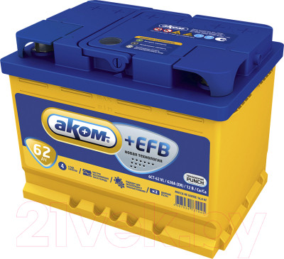 Автомобильный аккумулятор AKOM 6СТ-62 Рус+EFB 620A (62 А/ч) - фото 1 - id-p225889268