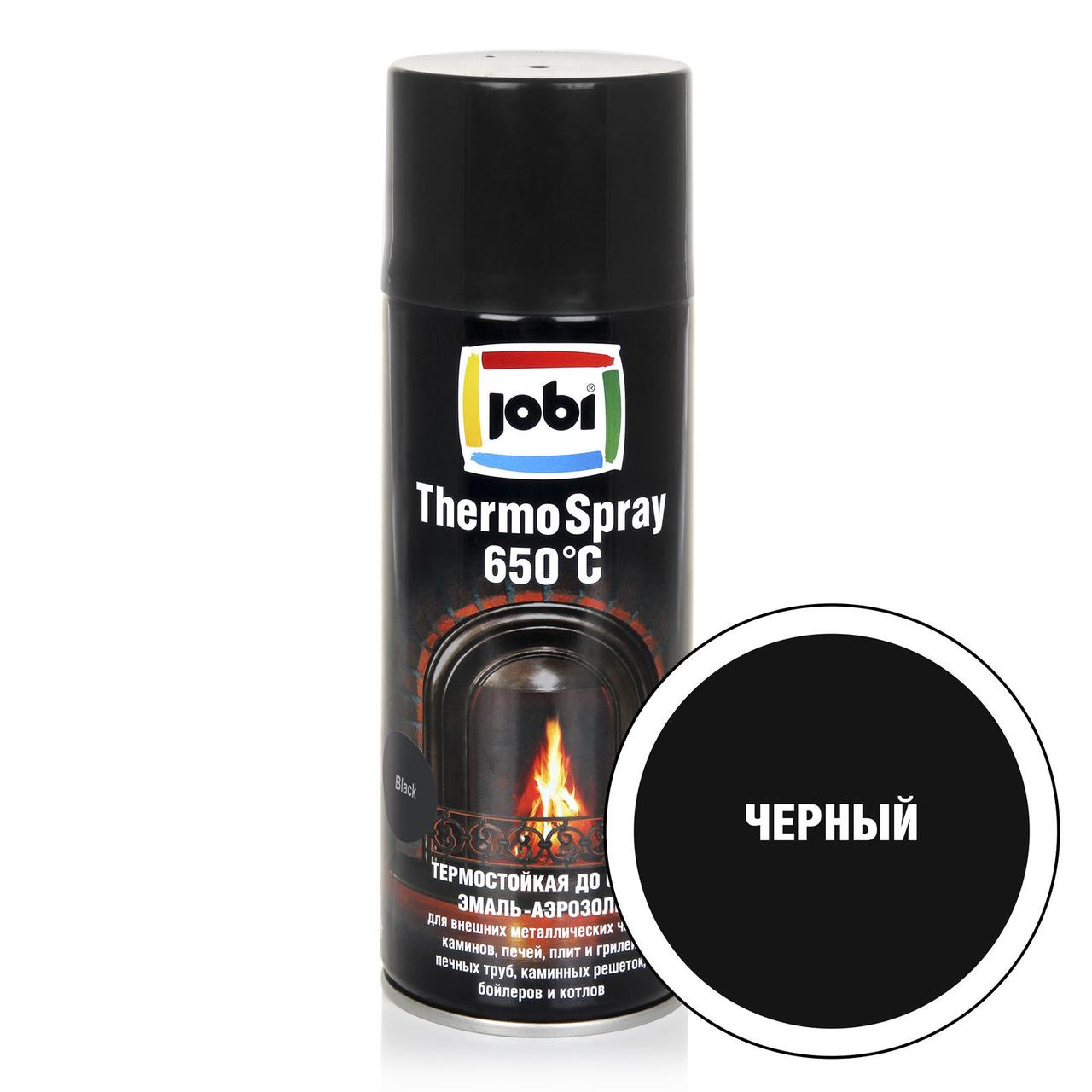 Эмаль термостойкая для каминов и печных труб JOBI ThermoSpray черная (520мл/270гр) до 650°C - фото 1 - id-p225913053
