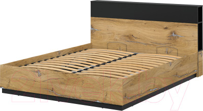 Двуспальная кровать Интерлиния Quartz QZ-К160 с ПМ (дуб нокс/черный) - фото 1 - id-p225840660