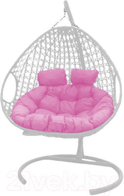 Кресло подвесное M-Group Для двоих Люкс / 11510108 (белый ротанг/розовая подушка) - фото 1 - id-p225840661