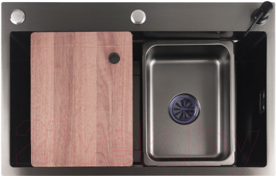 Мойка кухонная STELLAR S7045NB-A (нано черный, c доской) - фото 1 - id-p225844692