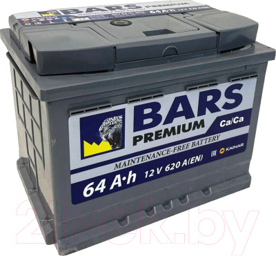 Автомобильный аккумулятор BARS Premium 64 R / 064 13 27 01 0021 09 11 0 L (64 А/ч) - фото 1 - id-p225889341