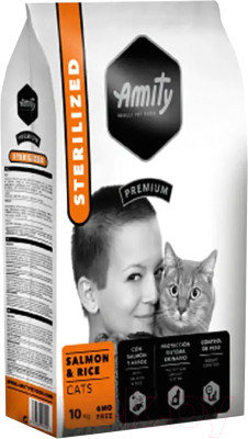 Сухой корм для кошек Amity Premium для стерилизованных кошек с лососем и рисом (10кг) - фото 1 - id-p225864936
