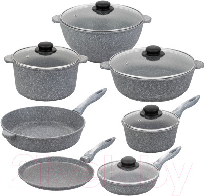 Набор кухонной посуды Elan Gallery 120547+7 (12пр, серый мрамор) - фото 1 - id-p225894406