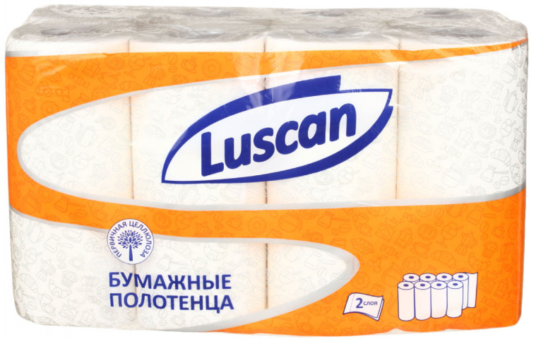 Полотенца бумажные Luscan (в рулоне) 8 рулонов, ширина 210 мм, белые