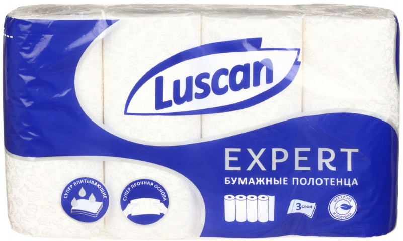 Полотенца бумажные Luscan Expert (в рулоне) 4 рулона, ширина 225 мм, белые