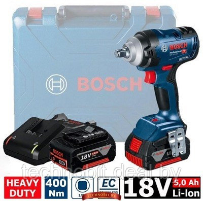 Аккумуляторный гайковёрт Bosch GDS 18V-400 Professional (06019K0020) бесщет, 2 акк. 5 А/ч, чемодан - фото 1 - id-p225922868