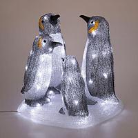 Акриловая светодиодная фигура Семья пингвинов 40х33х36 см, 80 светодиодов, IP65, понижающий трансформатор в
