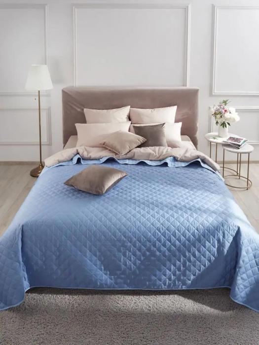 Покрывало стеганое на кровать 210x240 евро голубое однотонное двусторонее плед одеяло из бязи геометрия - фото 6 - id-p225926109
