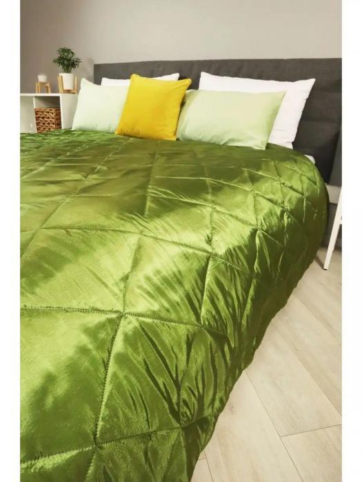 Покрывало из тафты ультрастеп двустороннее стеганое 220х240 евро накидка на кровать диван антикоготь зеленое - фото 7 - id-p225926413