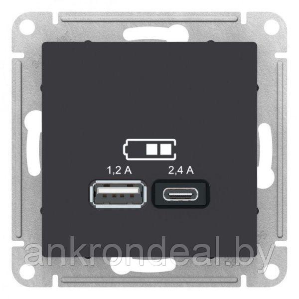 Розетка USB AtlasDesign тип A+C 5В/2.4А 2х5В/1.2А механизм карбон SE ATN001039 - фото 1 - id-p189665948