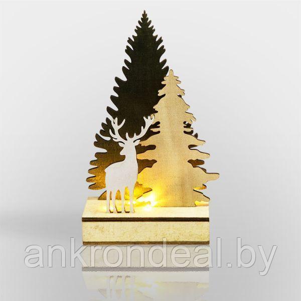 Деревянная фигурка с подсветкой Елочка с оленем 12x6x21,5 см - фото 1 - id-p222589773